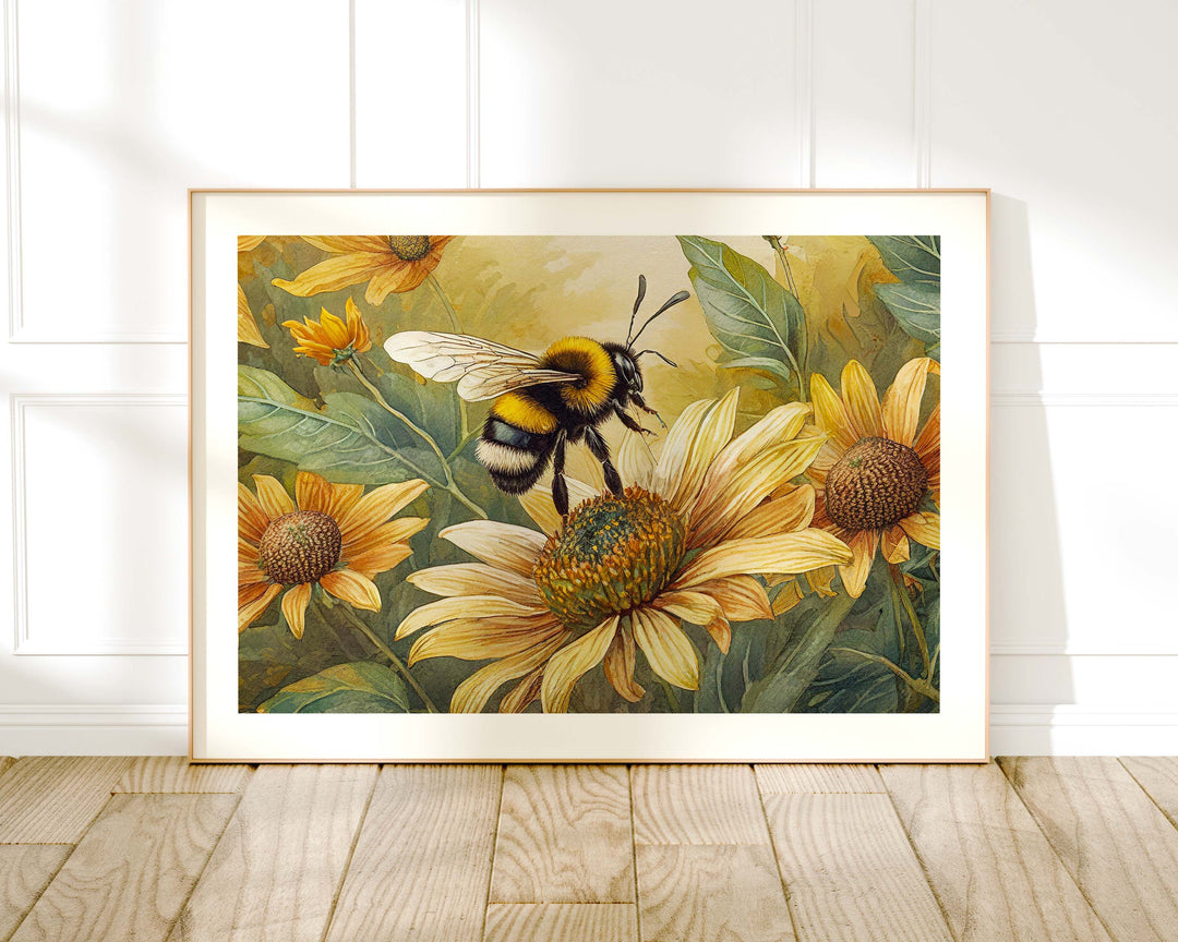 William Morris Style Bee Print, Vintage Botanical Wildlife Insects Art, Nature Home Decor, Original Living Room Wall Art, Exhibition Poster