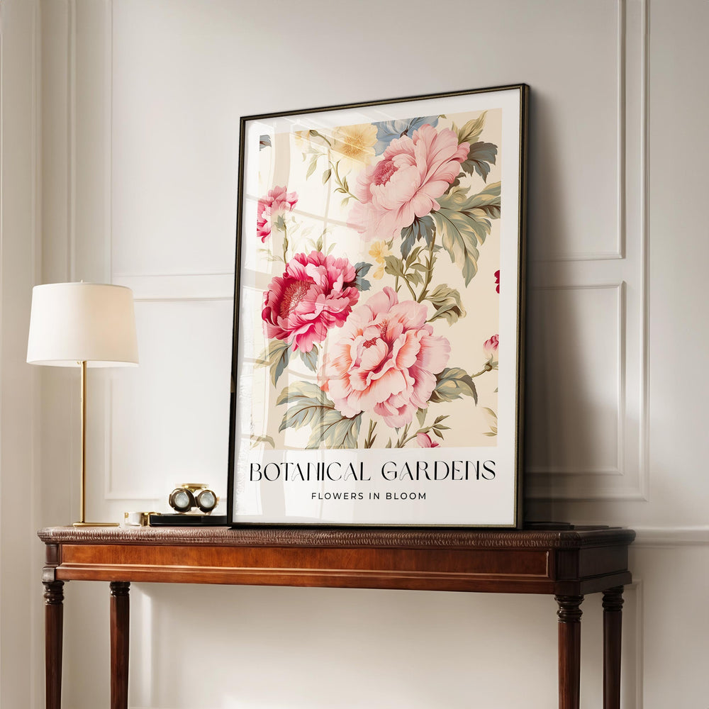 William Morris Inspired Vintage Botanical Print, Pink Flowers Home Decor, Colourful Art Nouveau Wall Art, Large Floral Exhibition Poster