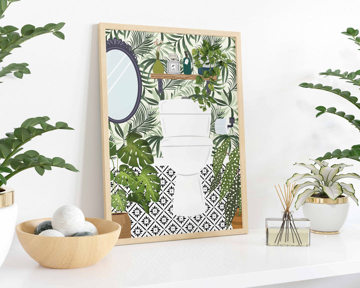 Funny Bathroom Prints, Toilet Art Bathroom Humour Decor, Fun Maximalist Wall Art, Tropical Modern Bathroom Poster, Green Washroom Picture