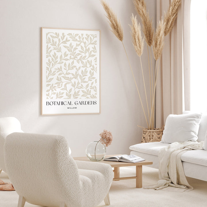 William Morris Style Botanical Garden Wall Art, Beige Living Room Decor, William Morris inspired Willow Print, New Home Housewarming Gift