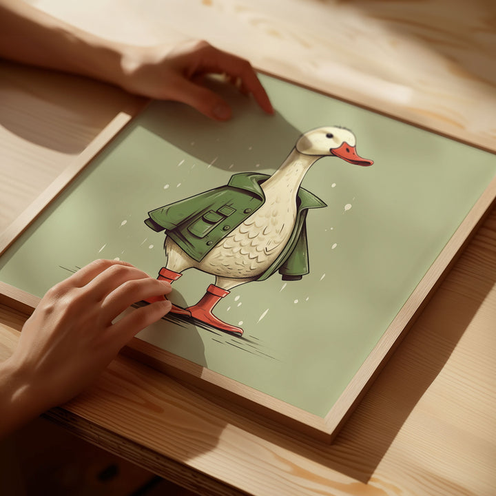 Silly Goose Wall Art, Cute Goose Poster, Sage Green Nursery Decor, Farm Animal Cottagecore Print, Kid's Room Illustration, Farmhouse Decor