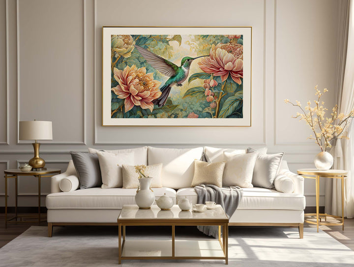 William Morris Style Hummingbird Print, Vintage Botanical Bird Wall Art, Floral Art, Floral Decor, William Morris Style Exhibition Poster