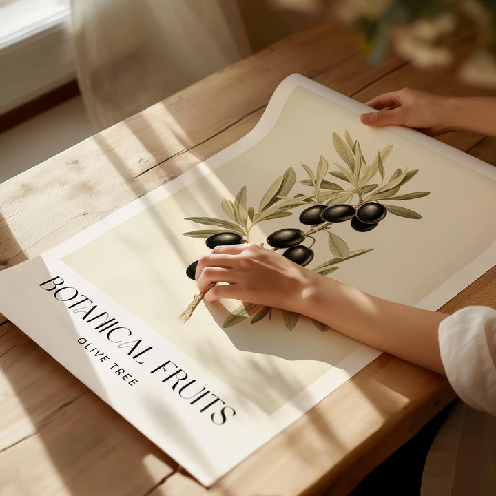 Olive Branch Vintage Botanical Art Print, Black Olive Tree Fruit Poster, Farmhouse Kitchen Decor Wall Art, Watercolour Original Art Painting