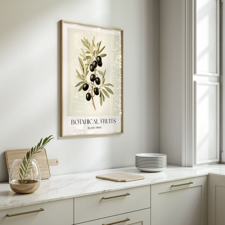 Olive Branch Vintage Botanical Art Print, Black Olive Tree Fruit Poster, Farmhouse Kitchen Decor Wall Art, Watercolour Original Art Painting