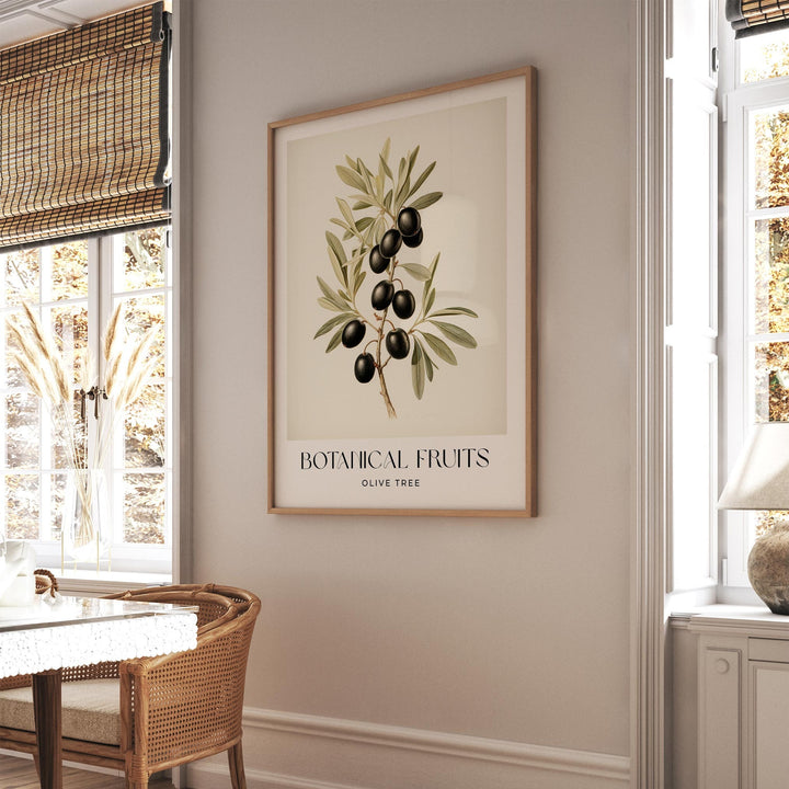 Olive Branch Vintage Botanical Art Print, Black Olive Tree Fruit Poster, Farmhouse Kitchen Decor Wall Art, Watercolour Original Art Painting
