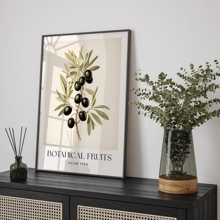 Olive Branch Vintage Botanical Art Print, Black Olive Tree Fruit Poster, Farmhouse Kitchen Decor Wall Art, Watercolour Original Art Painting
