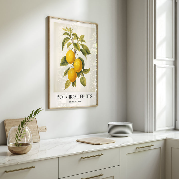 Lemon Tree Vintage Botanical Print, Rustic Lemons Fruit Poster, Farmhouse Kitchen Decor Retro Wall Art, Watercolour Original Art Painting