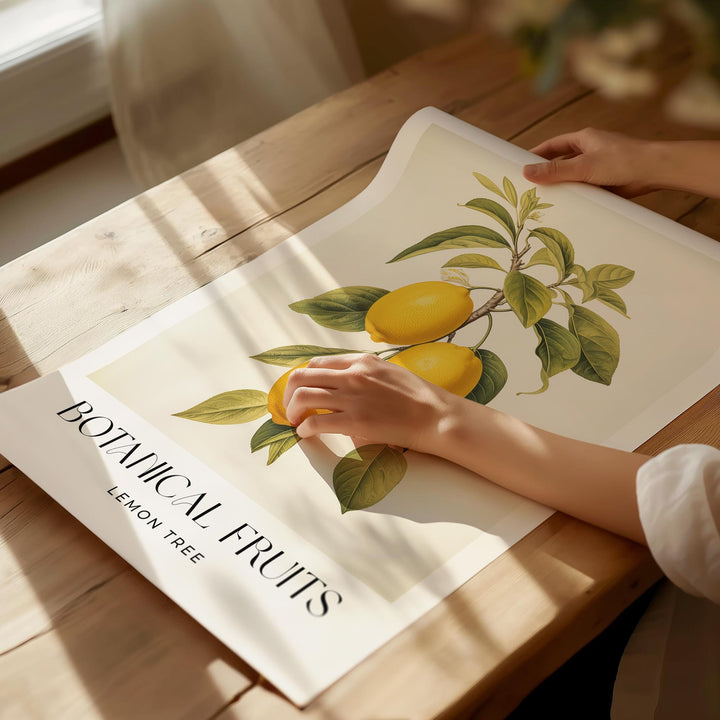 Lemon Tree Vintage Botanical Print, Rustic Lemons Fruit Poster, Farmhouse Kitchen Decor Retro Wall Art, Watercolour Original Art Painting
