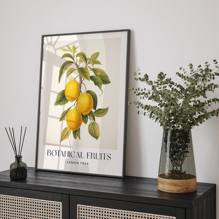 Lemon Tree Vintage Botanical Print, Rustic Lemons Fruit Poster, Farmhouse Kitchen Decor Retro Wall Art, Watercolour Original Art Painting