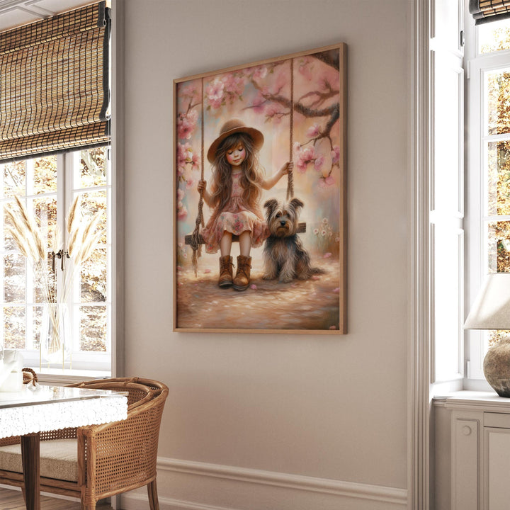 Whimsical Girly Wall Art, Playful Girls Bedroom Decor, Rustic Cottagecore Countryside Painting, Summer Playroom Print Gift For Daughter