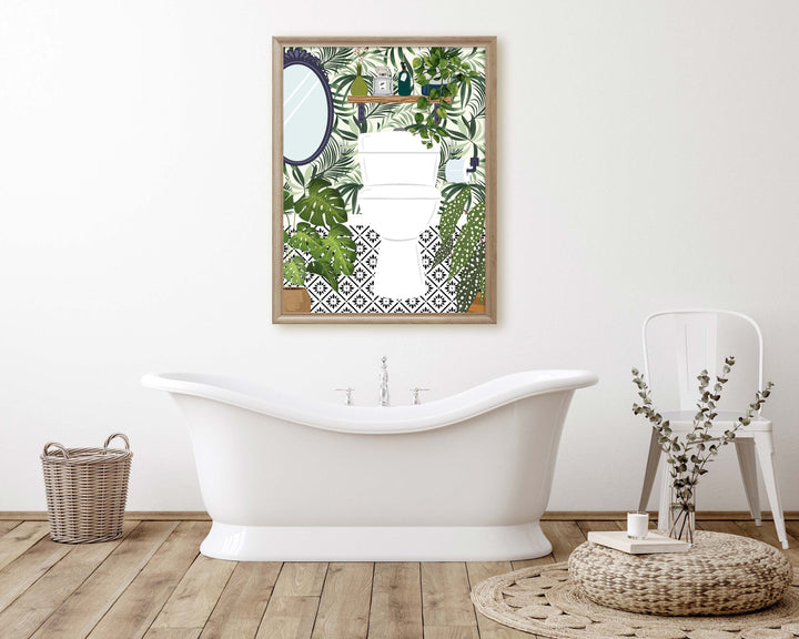 Funny Bathroom Prints, Toilet Art Bathroom Humour Decor, Fun Maximalist Wall Art, Tropical Modern Bathroom Poster, Green Washroom Picture