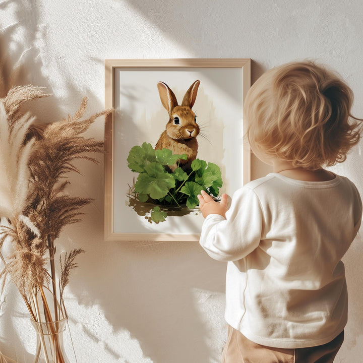 Watercolour Cute Rabbit Print, Whimsical Woodland Animals Cottage Core Decor, Country Farmhouse Wall Art, Nursery Playroom Kids Room Poster