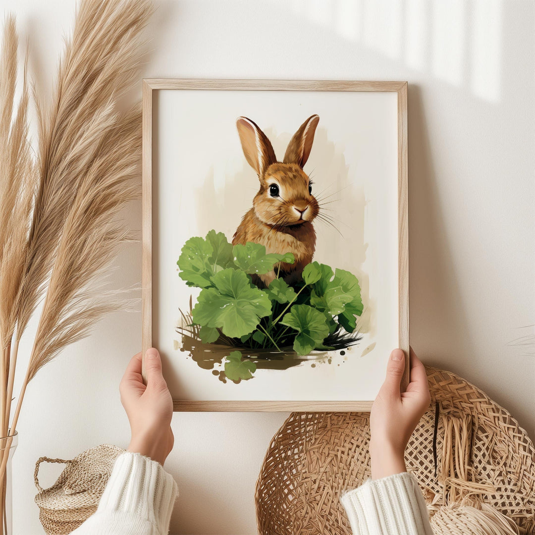 Watercolour Cute Rabbit Print, Whimsical Woodland Animals Cottage Core Decor, Country Farmhouse Wall Art, Nursery Playroom Kids Room Poster