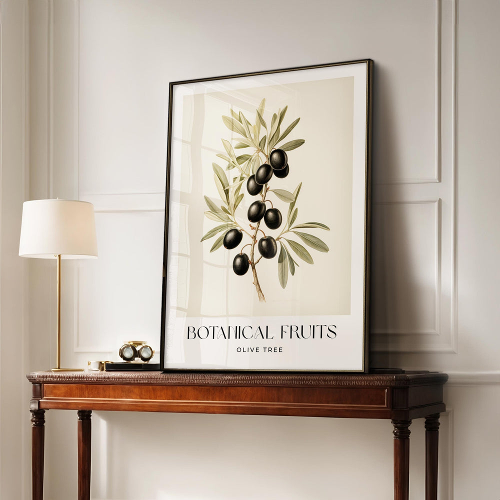Olive Branch Vintage Botanical Art Print, Black Olive Tree Fruit Poster, Farmhouse Kitchen Decor Wall Art, Watercolour Original Art Painting