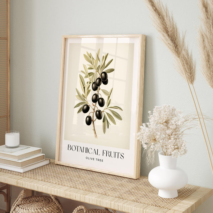 Olive Branch Vintage Botanical Art Print, Black Olive Tree Fruit Poster, Farmhouse Kitchen Decor Wall Art, Watercolour Original Art Painting