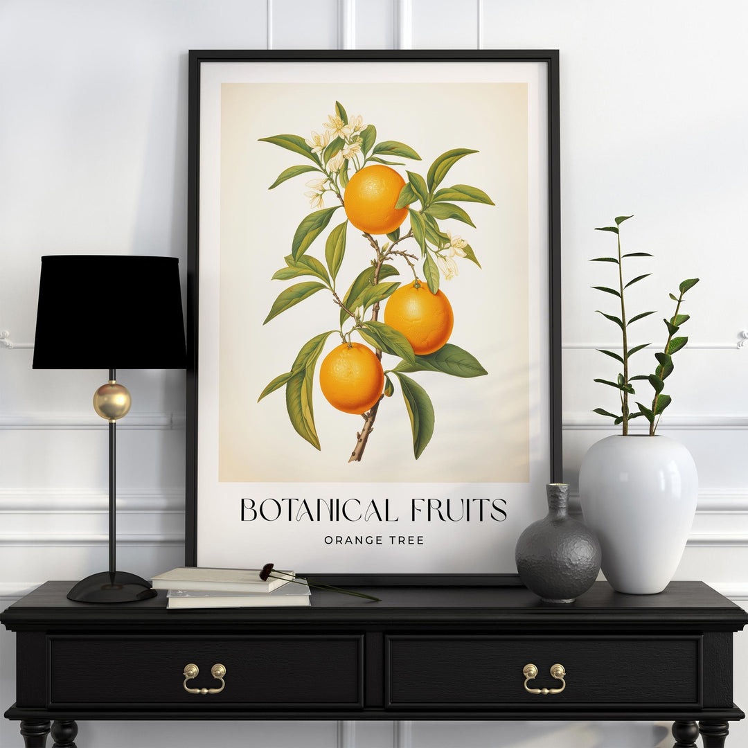 Orange Tree Botanical Print, Oranges Fruit Illustration, Farmhouse Kitchen Decor Wall Art, Vintage Citrus Fruit Market Poster, Foodie Gift