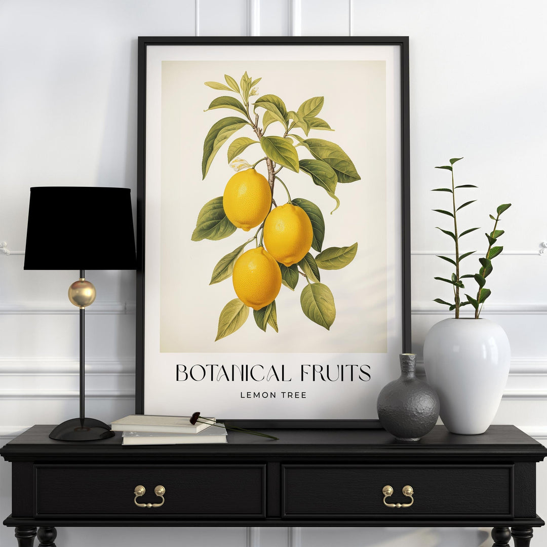 Lemon Tree Vintage Botanical Print, Rustic Lemons Fruit Poster, Farmhouse Kitchen Decor Retro Wall Art, Watercolour Original Art Painting