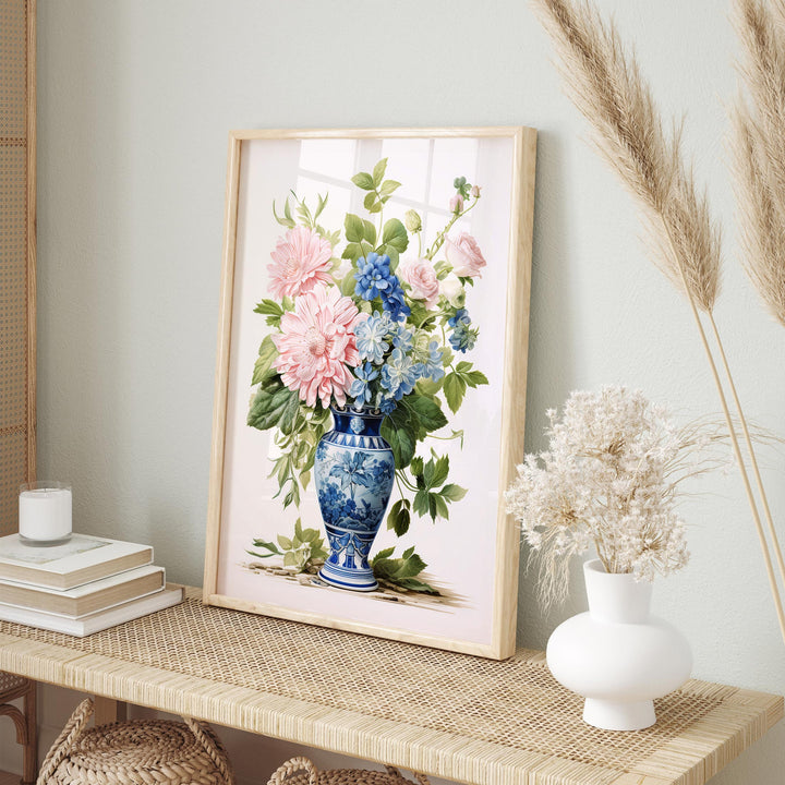 Chinoiserie Flower Vase Print, Blue Willow Oriental Wall Art, French Botanical Shabby Chic Vintage Watercolor Painting, Grandmillenial Decor