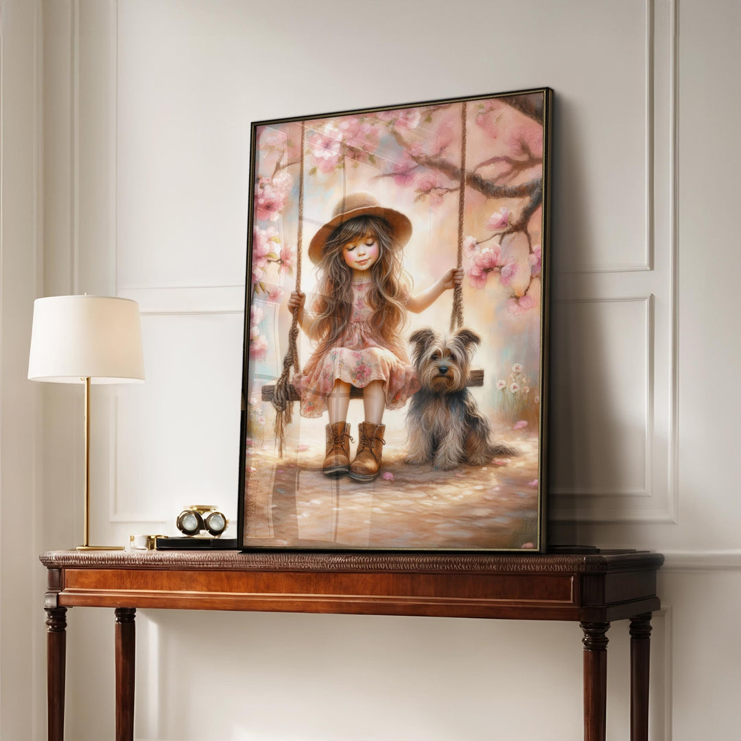 Whimsical Girly Wall Art, Playful Girls Bedroom Decor, Rustic Cottagecore Countryside Painting, Summer Playroom Print Gift For Daughter