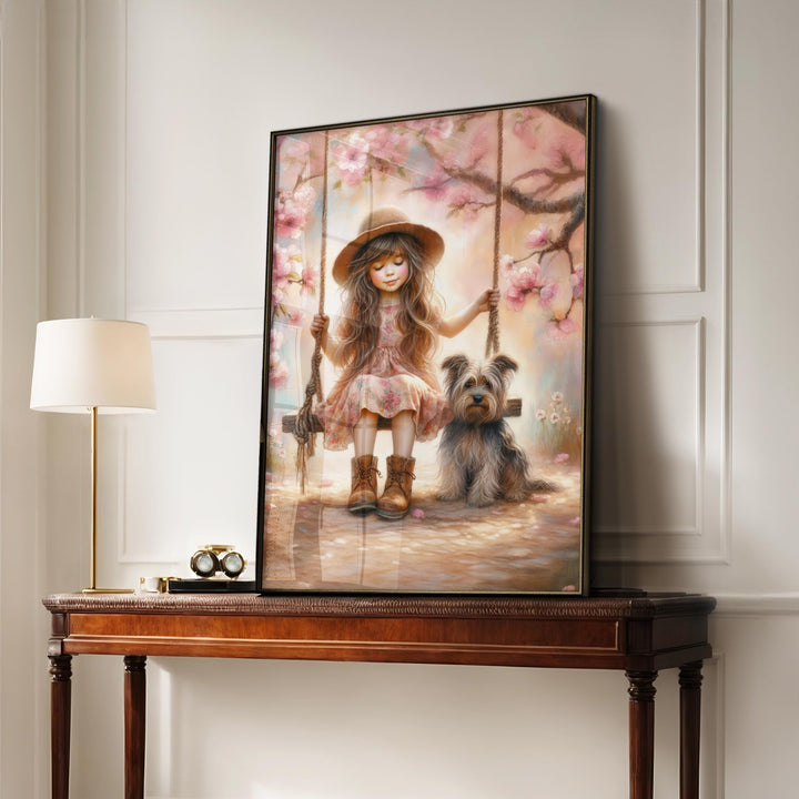 Whimsical Girly Wall Art, Playful Girls Bedroom Decor, Rustic Cottagecore Countryside Painting, Summer Playroom Print Gift For Daughter