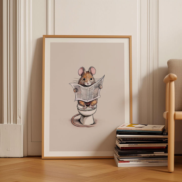 Funny Bathroom Mouse Print, Animal Reading On Toilet Cute Bathroom Wall Art, Neutral Country Art Decor, Woodland Animals Kids Nursery Decor