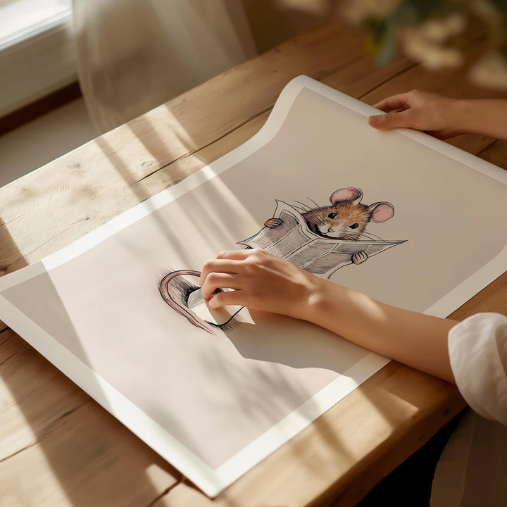 Funny Bathroom Mouse Print, Animal Reading On Toilet Cute Bathroom Wall Art, Neutral Country Art Decor, Woodland Animals Kids Nursery Decor