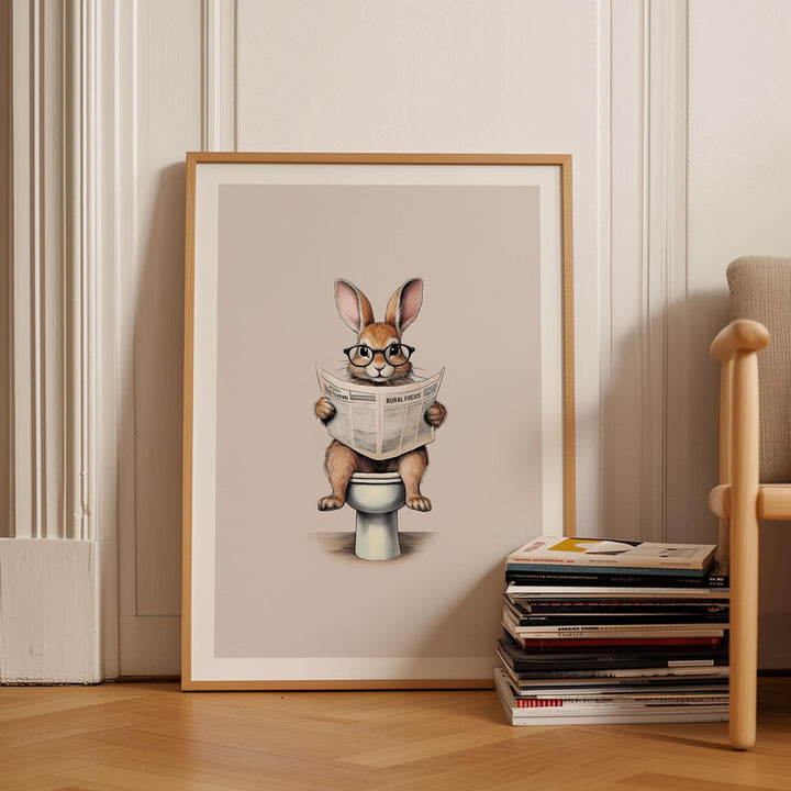 Funny Bathroom Rabbit Print, Animal Reading On Toilet Cute Bathroom Wall Art, Neutral Country Art Decor, Woodland Animals Kids Nursery Decor