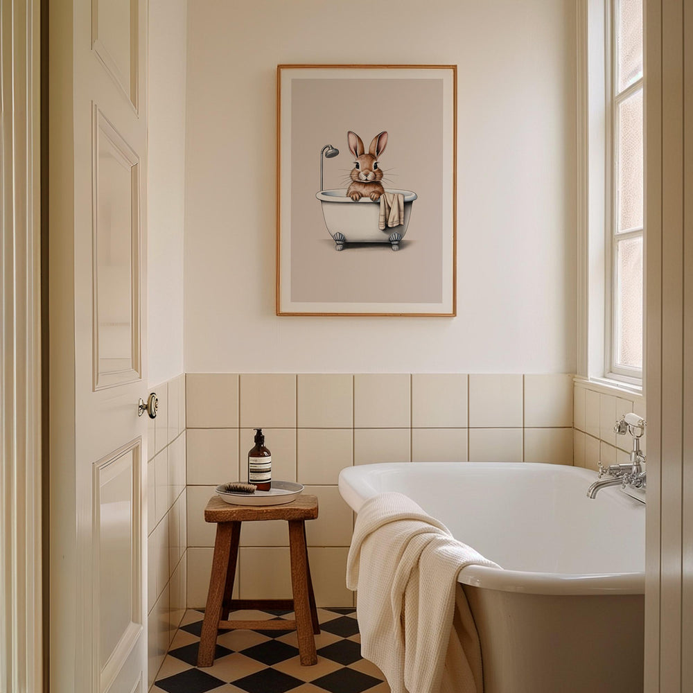 Funny Bathroom Rabbit Print, Animal in Bathtub Cute Bathroom Toilet Wall Art, Neutral Country Art Decor Bathroom Gift, Kids Woodland Animals