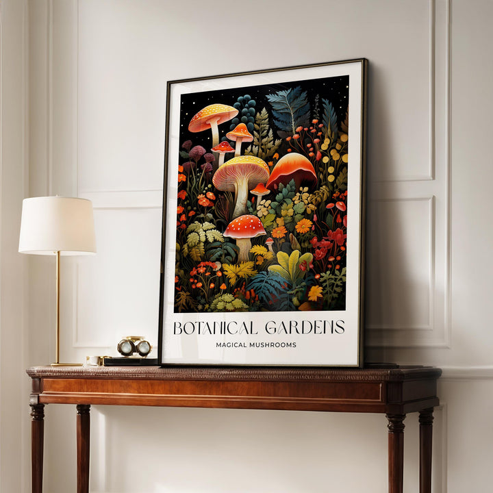 William Morris Style Mushroom Print, William Morris inspired Floral Vintage Botanical Wall Art, Dark Cottagecore Decor, Toadstool Art Poster