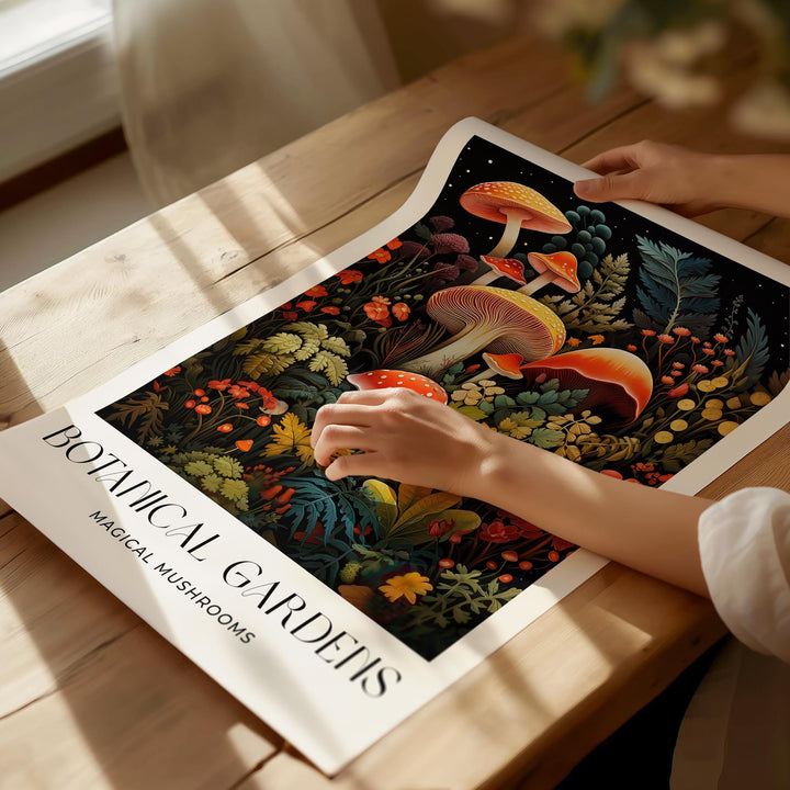 William Morris Style Mushroom Print, William Morris inspired Floral Vintage Botanical Wall Art, Dark Cottagecore Decor, Toadstool Art Poster