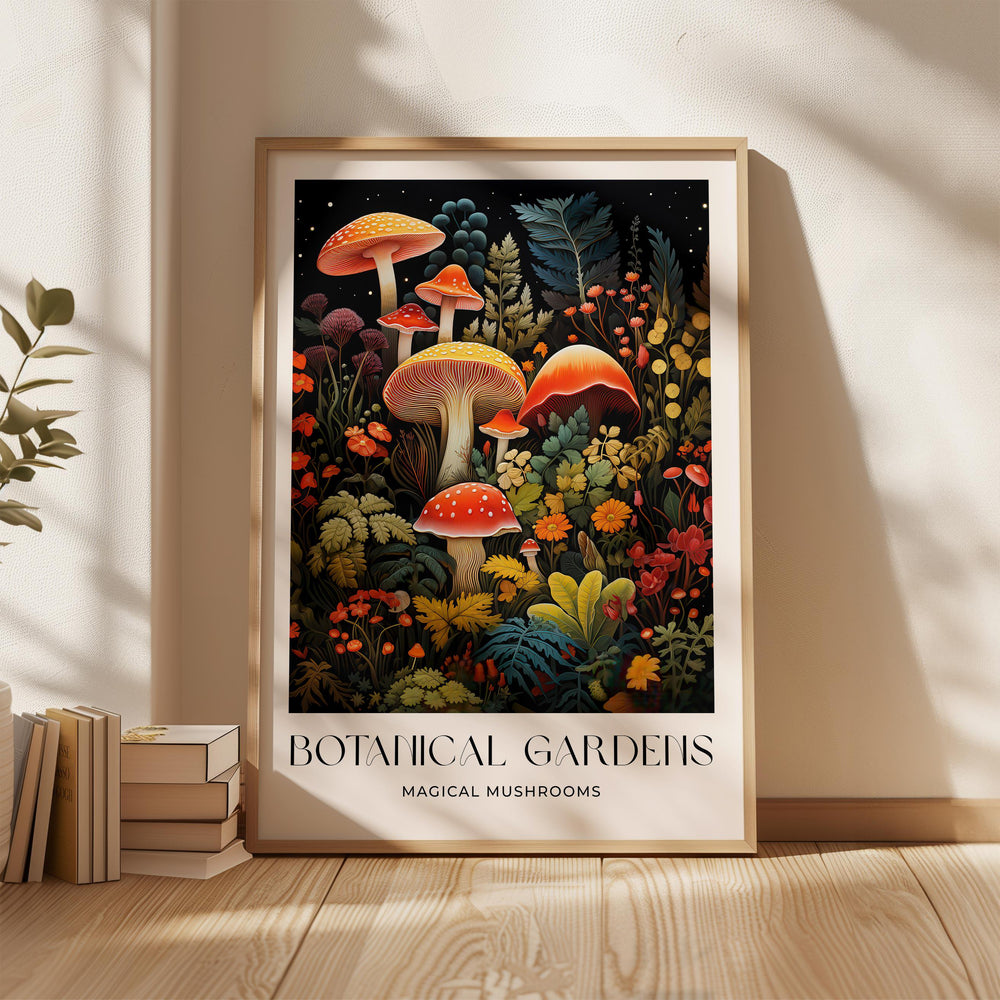 William Morris Style Mushroom Print, William Morris inspired Floral Vintage Botanical Wall Art, Dark Cottagecore Decor, Toadstool Art Poster