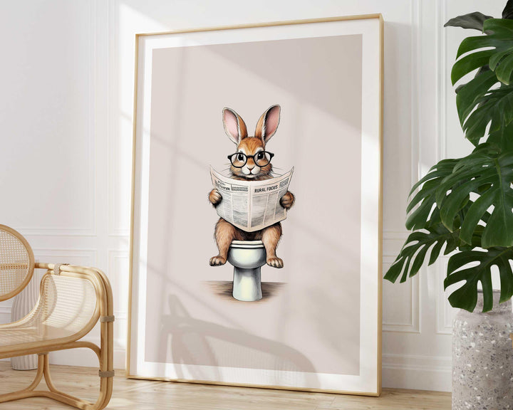 Funny Bathroom Rabbit Print, Animal Reading On Toilet Cute Bathroom Wall Art, Neutral Country Art Decor, Woodland Animals Kids Nursery Decor