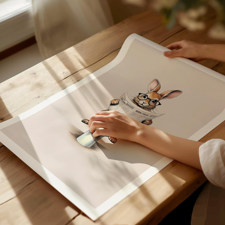 Funny Bathroom Rabbit Print, Animal Reading On Toilet Cute Bathroom Wall Art, Neutral Country Art Decor, Woodland Animals Kids Nursery Decor