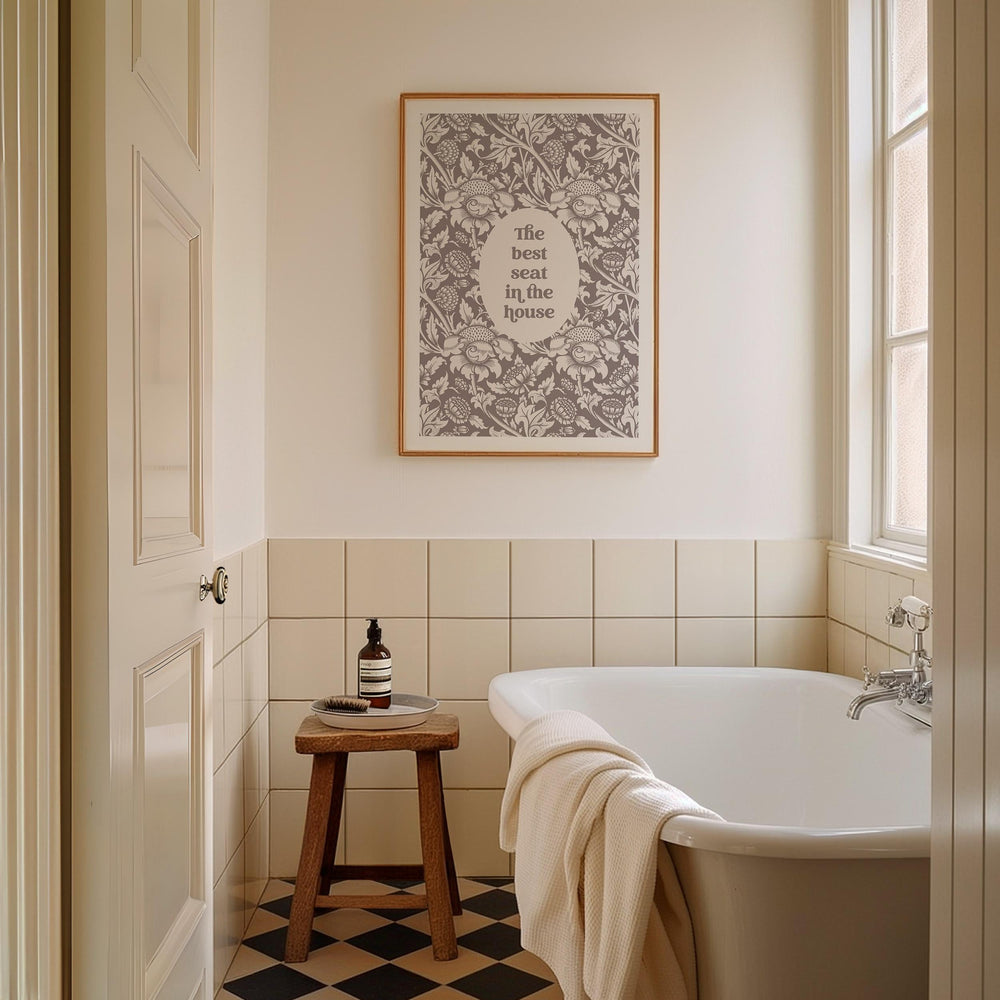 Funny Bathroom Quote Print, Vintage Bathroom Humour Wall Art, Best Seat In The House Toilet Art, Guest Bathroom Sign, Unique Gift For Couple