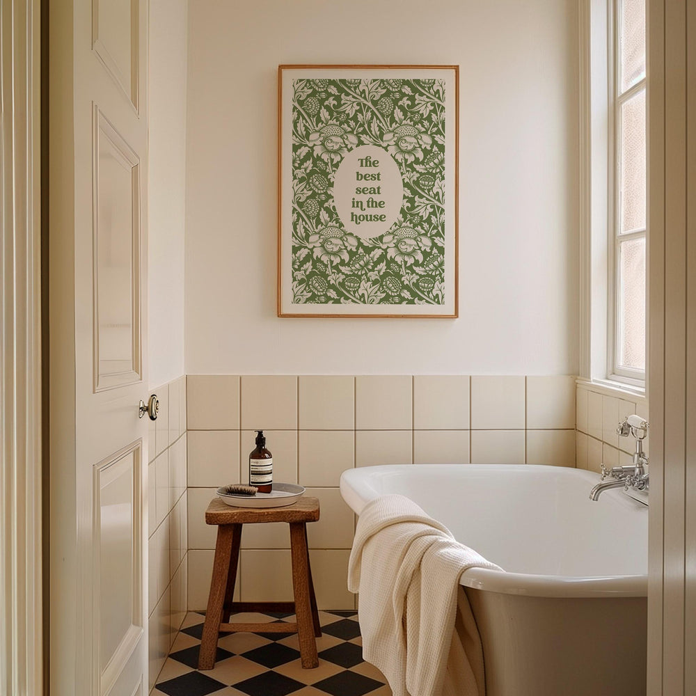 Funny Bathroom Quote Print, Vintage Bathroom Humour Wall Art, Best Seat In The House Toilet Art, Guest Bathroom Sign, Unique Gift For Couple