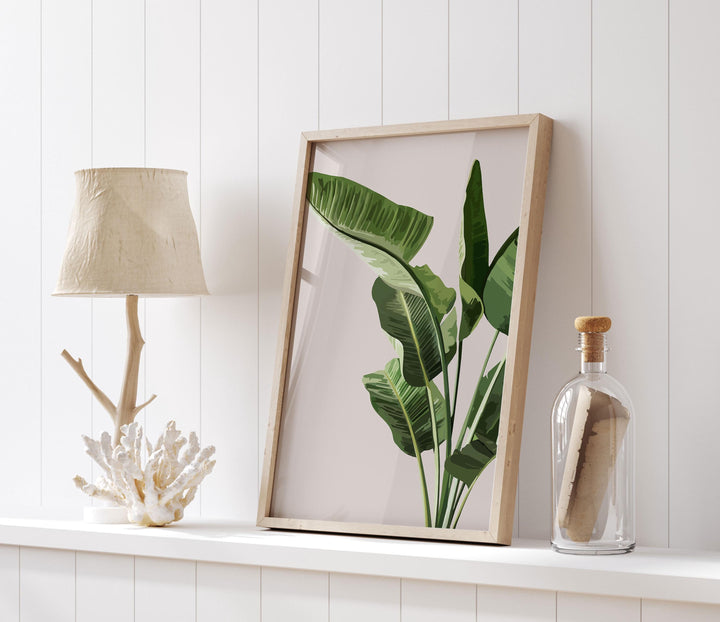 Tropical Beige Banana Leaf Print, Botanical Fruit Leaves Wall Art, Abstract Jungle Illustration, Rainforest Poster, Living Room Home Decor