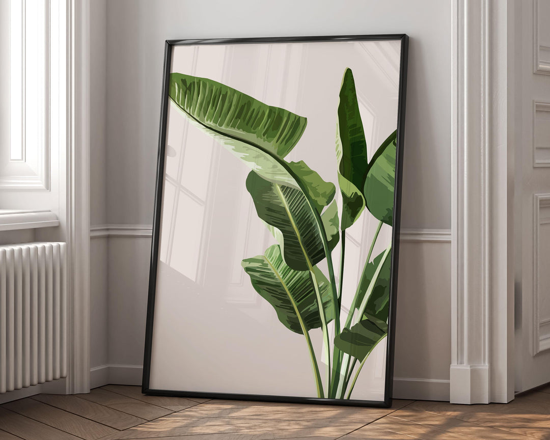 Tropical Beige Banana Leaf Print, Botanical Fruit Leaves Wall Art, Abstract Jungle Illustration, Rainforest Poster, Living Room Home Decor