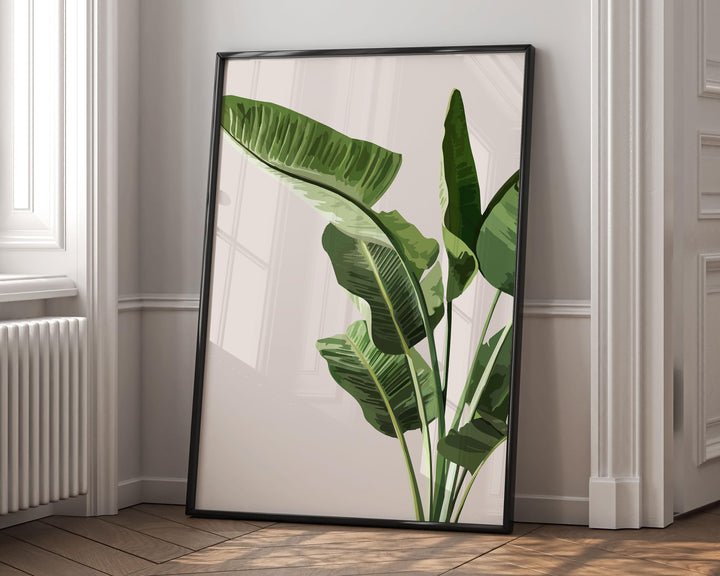 Tropical Beige Banana Leaf Print, Botanical Fruit Leaves Wall Art, Abstract Jungle Illustration, Rainforest Poster, Living Room Home Decor