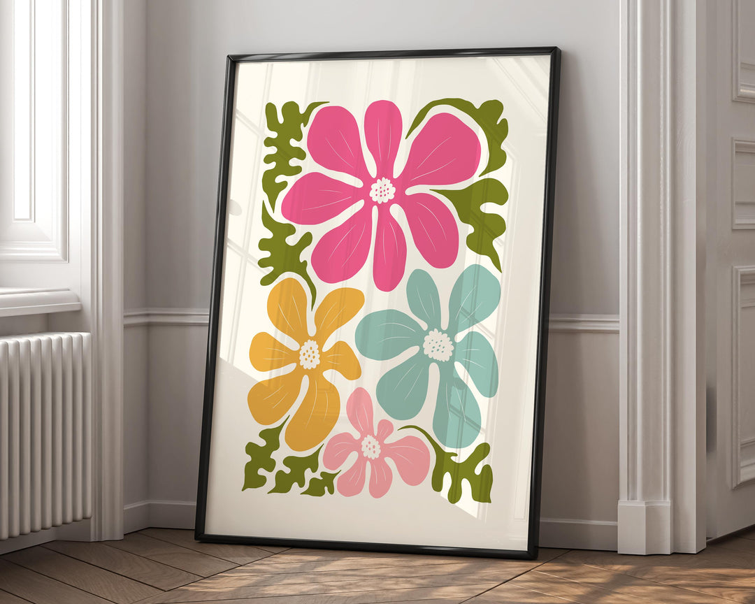 Scandinavian Wild Flowers Matisse Style Print, Abstract Floral Wall Art, Trendy Colourful Nordic Poster, Modern Botanical Living Room Decor