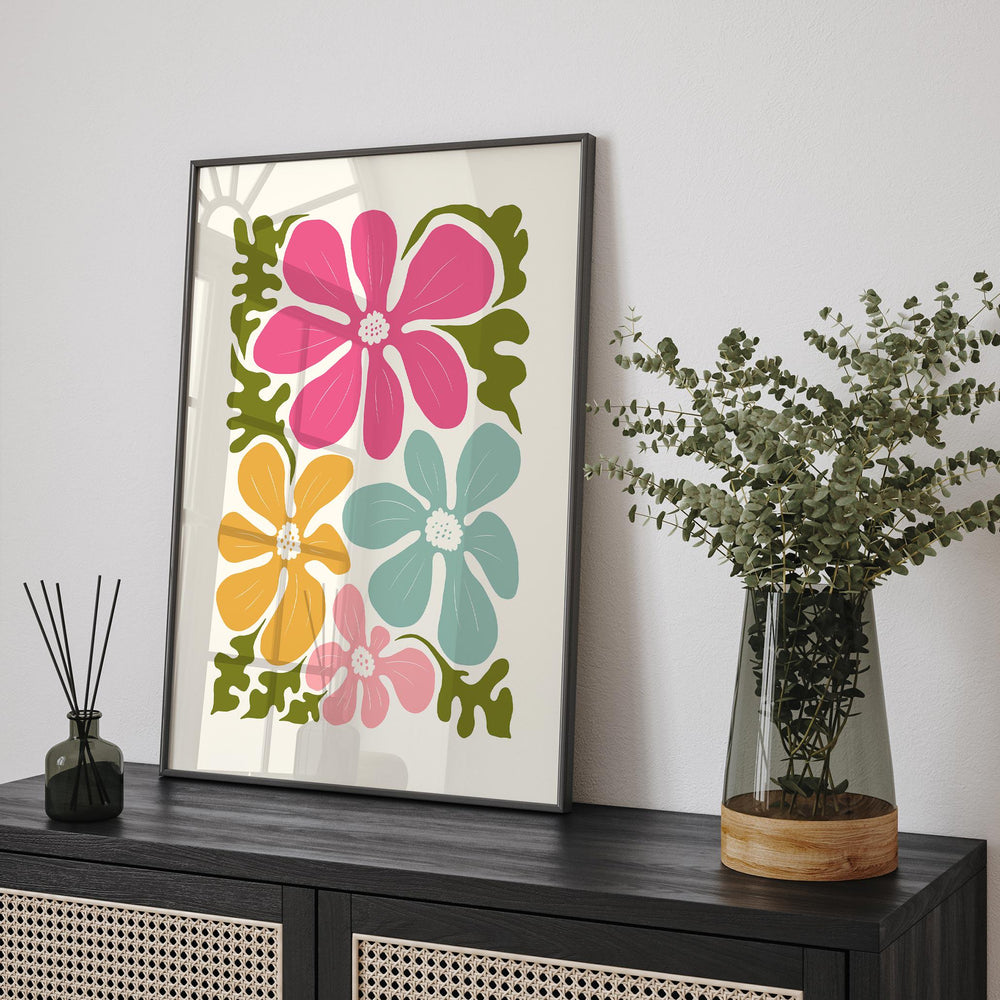 Scandinavian Wild Flowers Matisse Style Print, Abstract Floral Wall Art, Trendy Colourful Nordic Poster, Modern Botanical Living Room Decor