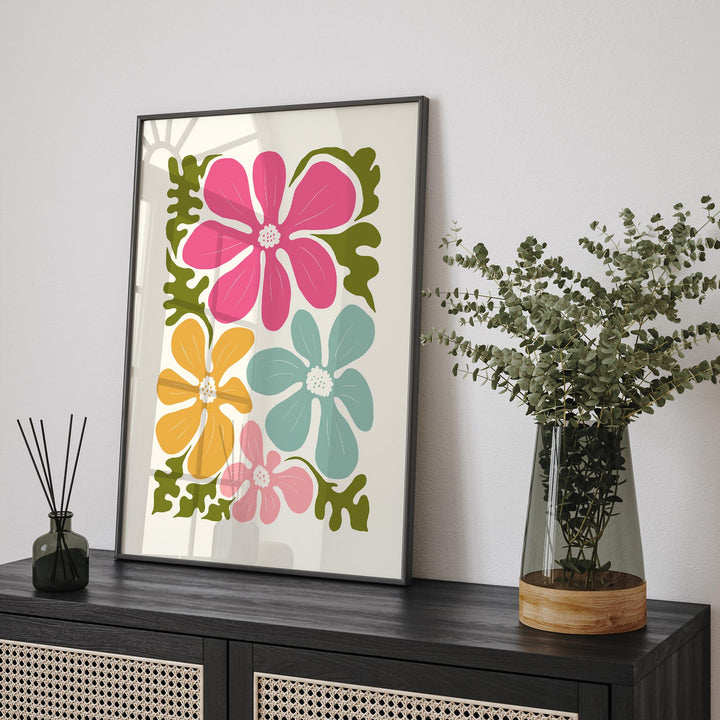 Scandinavian Wild Flowers Matisse Style Print, Abstract Floral Wall Art, Trendy Colourful Nordic Poster, Modern Botanical Living Room Decor