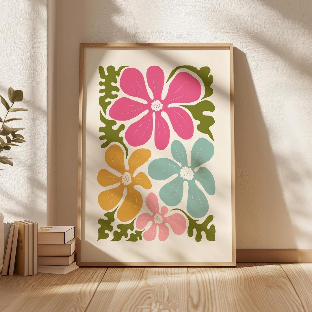 Scandinavian Wild Flowers Matisse Style Print, Abstract Floral Wall Art, Trendy Colourful Nordic Poster, Modern Botanical Living Room Decor