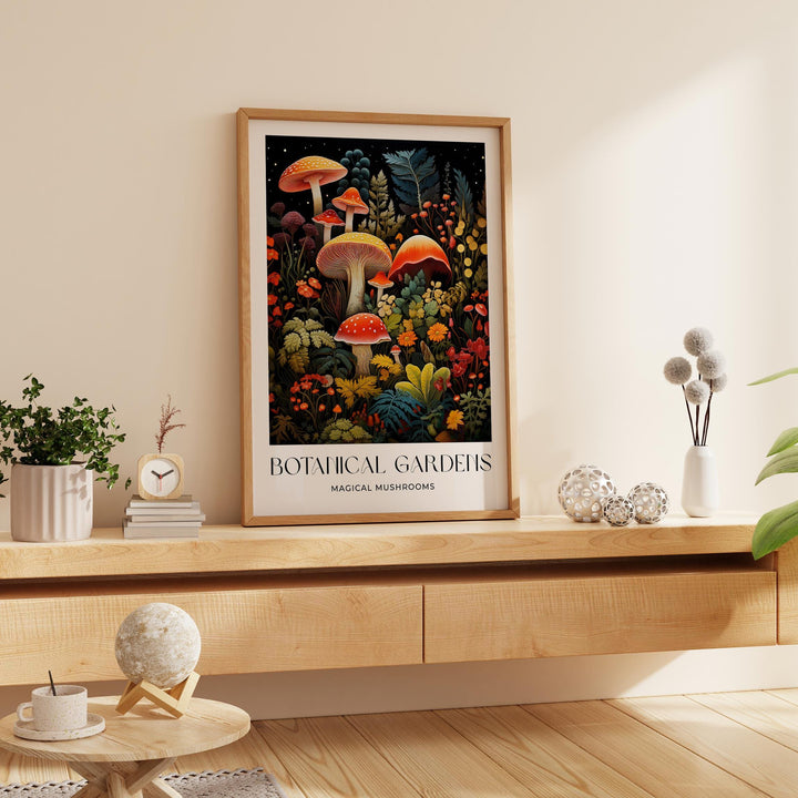 William Morris Style Mushroom Print, William Morris inspired Floral Vintage Botanical Wall Art, Dark Cottagecore Decor, Toadstool Art Poster