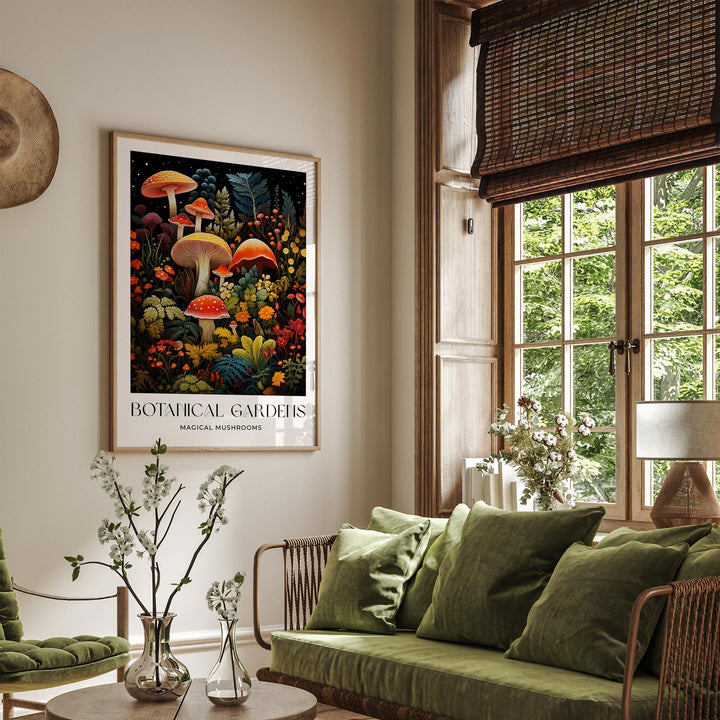 William Morris Style Mushroom Print, William Morris inspired Floral Vintage Botanical Wall Art, Dark Cottagecore Decor, Toadstool Art Poster