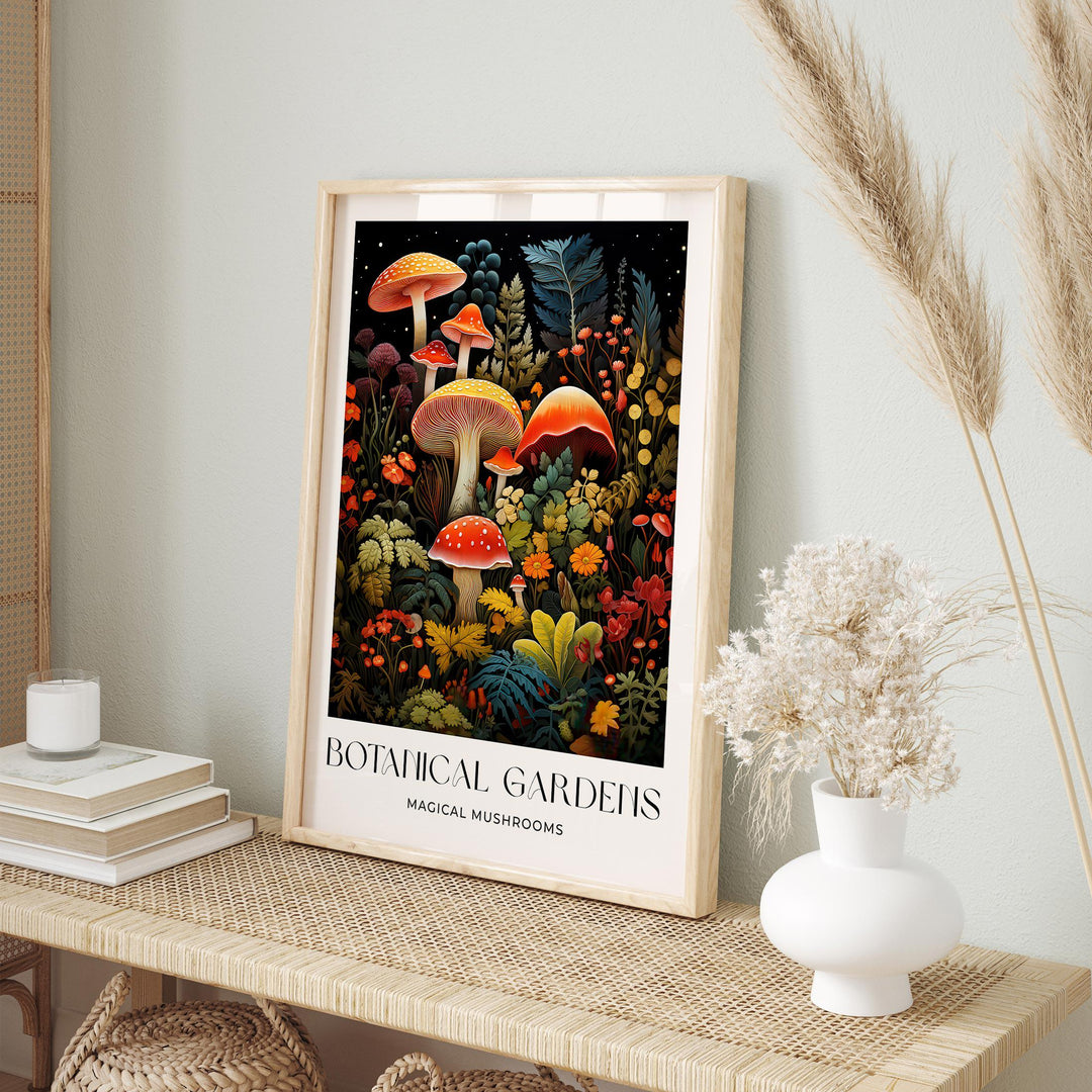 William Morris Style Mushroom Print, William Morris inspired Floral Vintage Botanical Wall Art, Dark Cottagecore Decor, Toadstool Art Poster