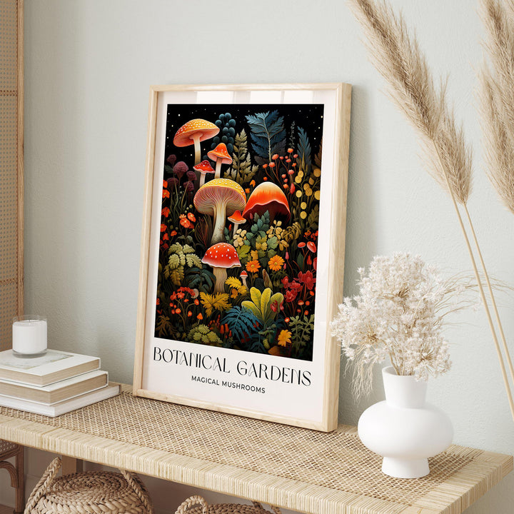 William Morris Style Mushroom Print, William Morris inspired Floral Vintage Botanical Wall Art, Dark Cottagecore Decor, Toadstool Art Poster