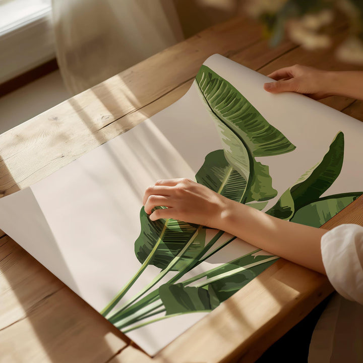 Tropical Beige Banana Leaf Print, Botanical Fruit Leaves Wall Art, Abstract Jungle Illustration, Rainforest Poster, Living Room Home Decor