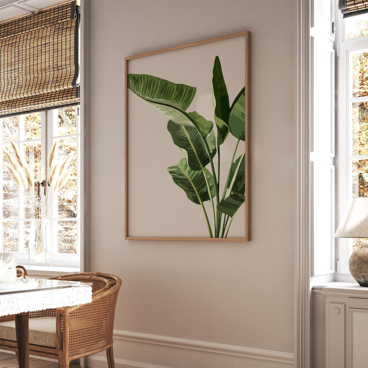 Tropical Beige Banana Leaf Print, Botanical Fruit Leaves Wall Art, Abstract Jungle Illustration, Rainforest Poster, Living Room Home Decor