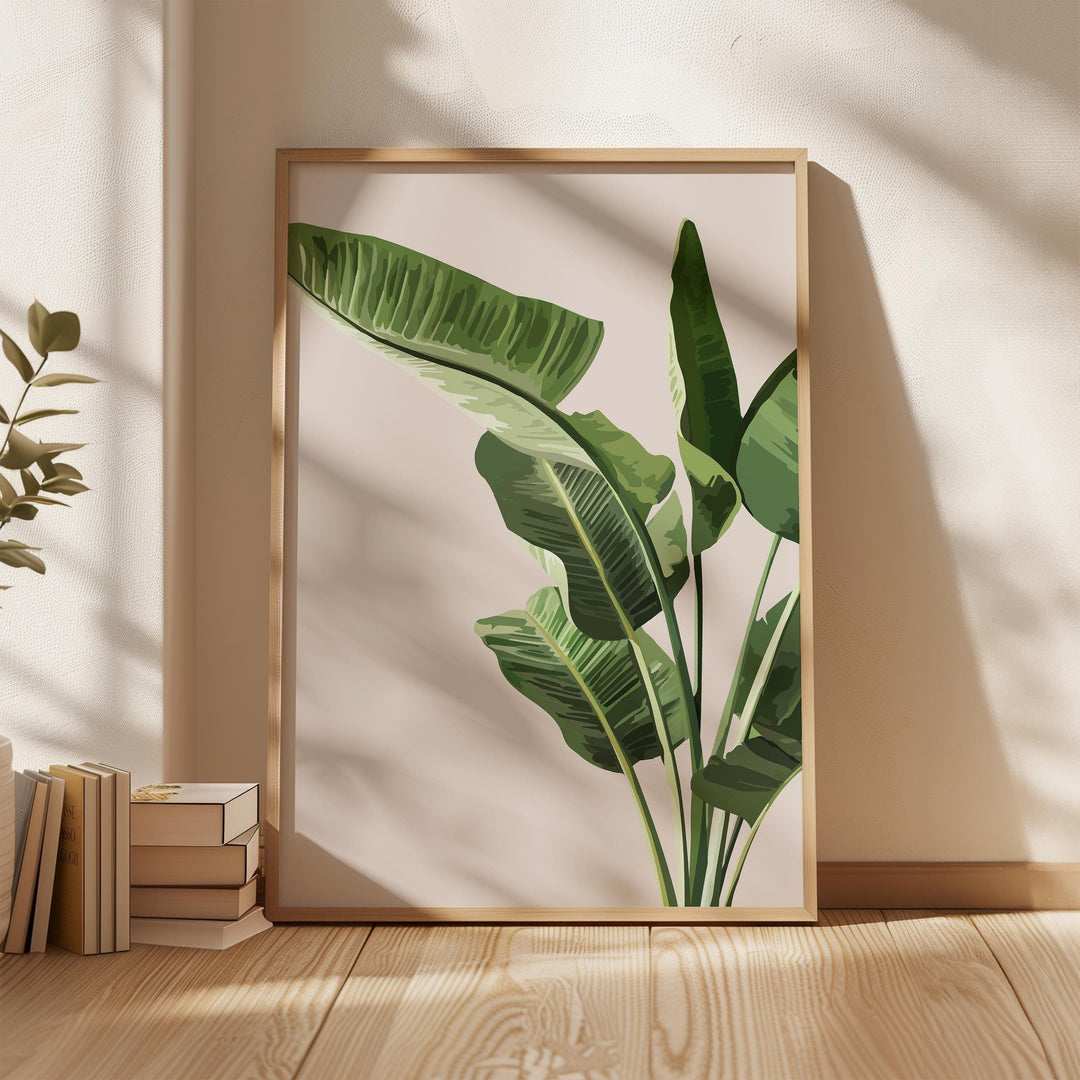 Tropical Beige Banana Leaf Print, Botanical Fruit Leaves Wall Art, Abstract Jungle Illustration, Rainforest Poster, Living Room Home Decor