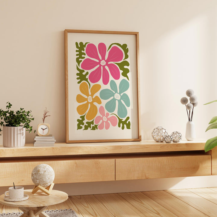 Scandinavian Wild Flowers Matisse Style Print, Abstract Floral Wall Art, Trendy Colourful Nordic Poster, Modern Botanical Living Room Decor